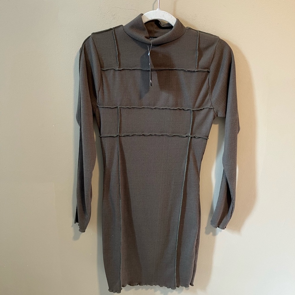 Nasty Gal Brown Ribbed Mini Dress